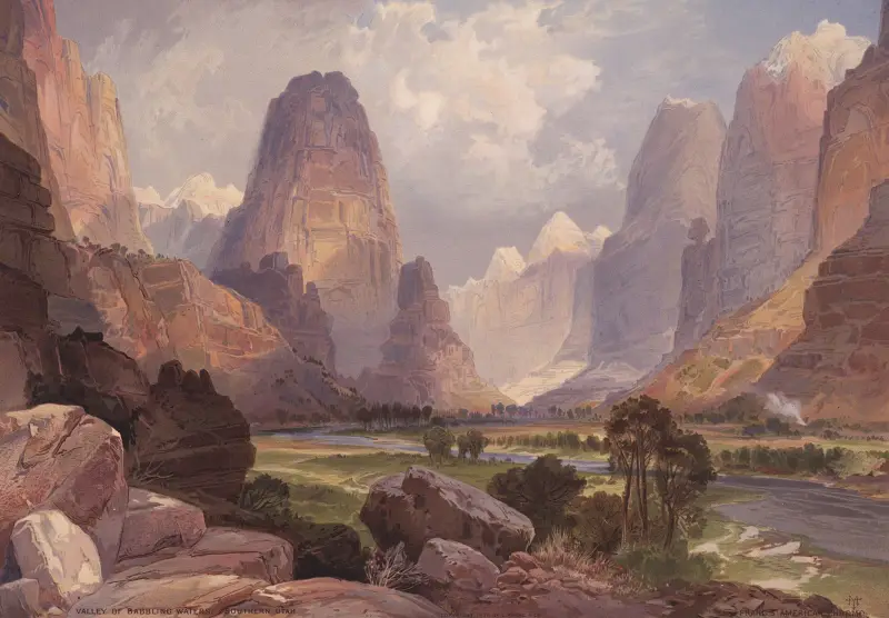 Dal av porlande vatten, södra Utah av Thomas Moran