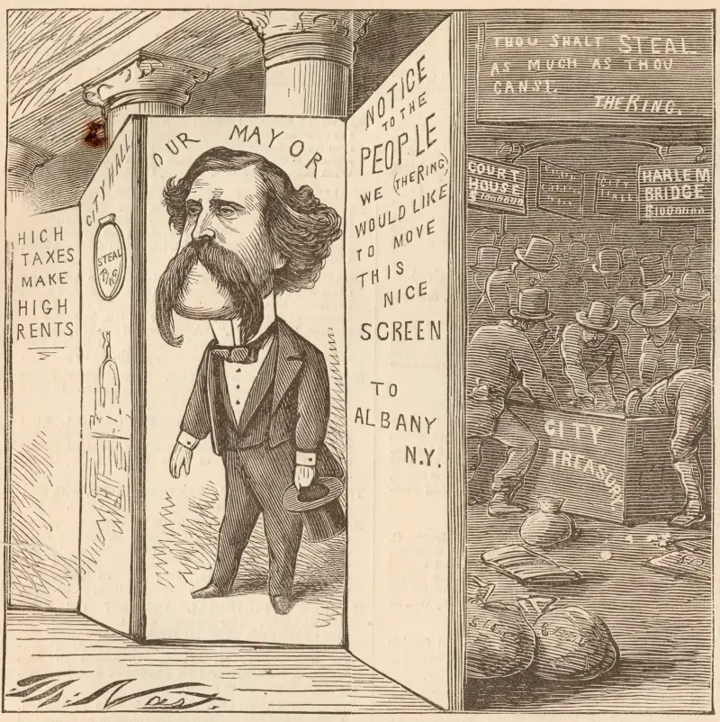 A respectable screen covers a multitude of thieves av Thomas Nast