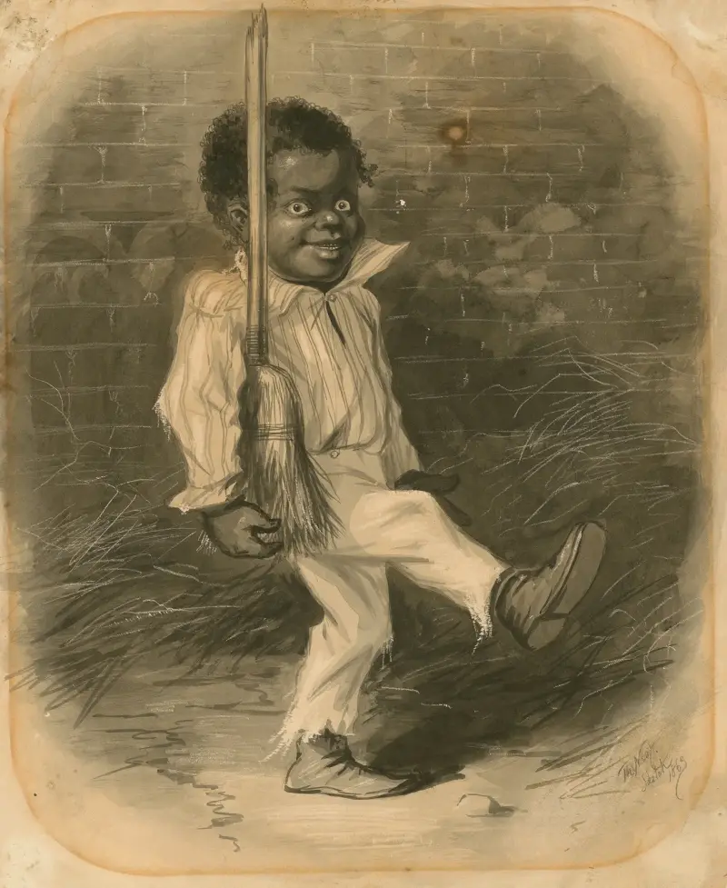Afroamerikansk pojke marscherar med en kvast av Thomas Nast
