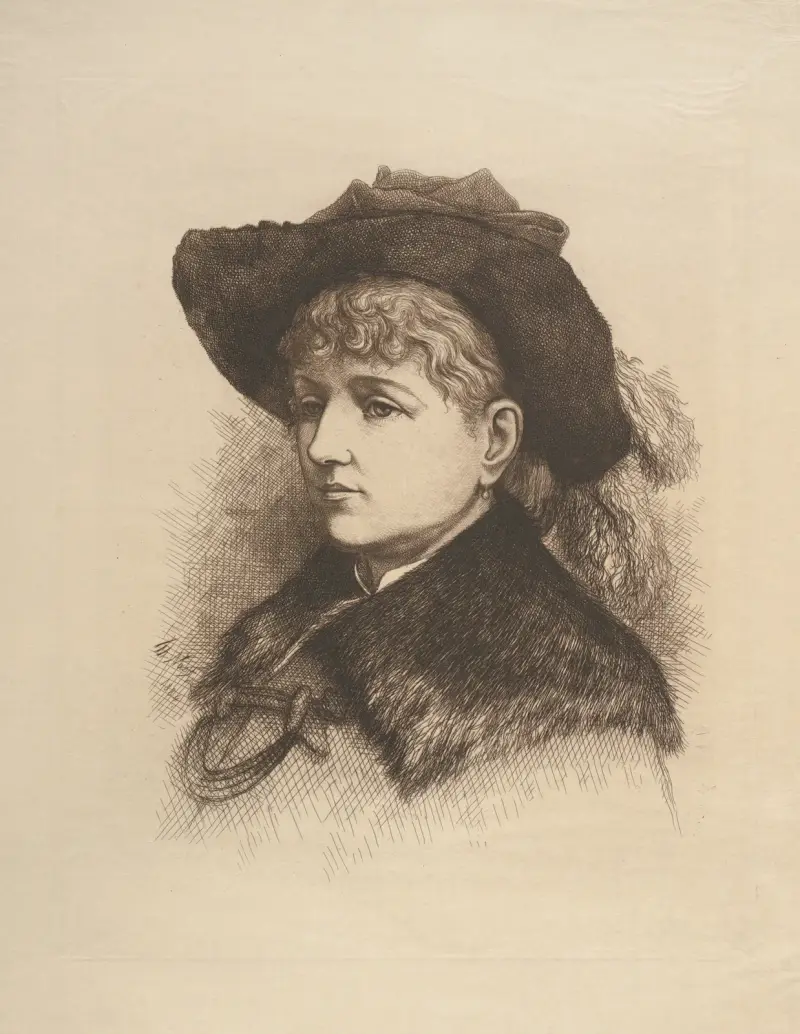Brustbild einer Frau mit Hut und Pelzkragen von Thomas Nast