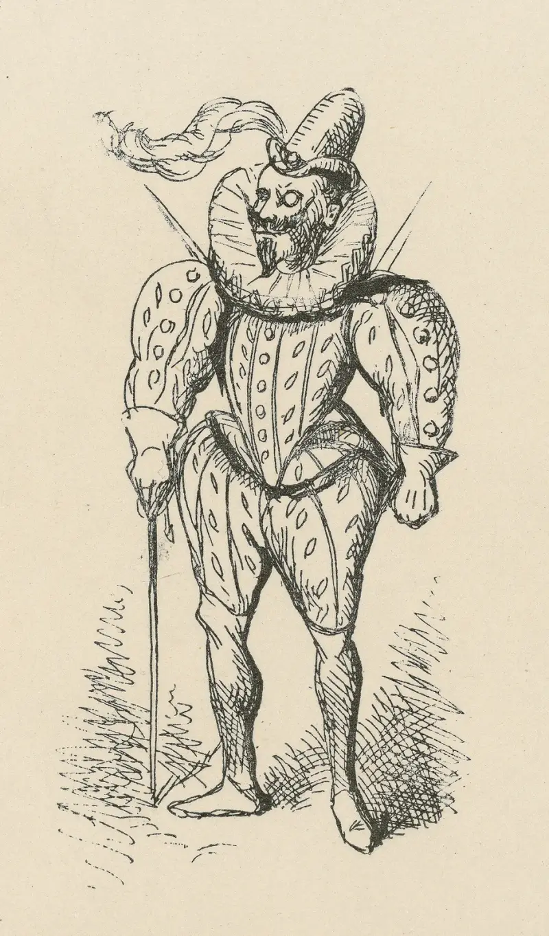 Helbild av man i elisabetansk dräkt av Thomas Nast