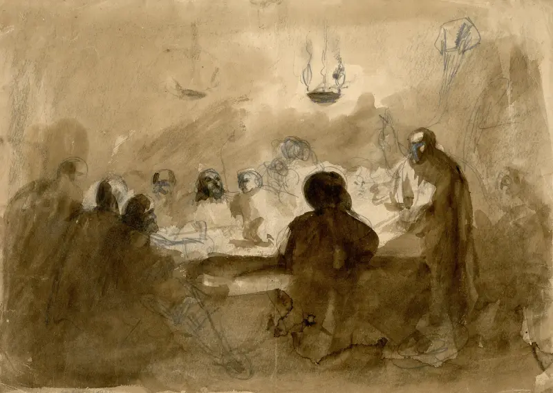 Grupp av figurer vid bord av Thomas Nast
