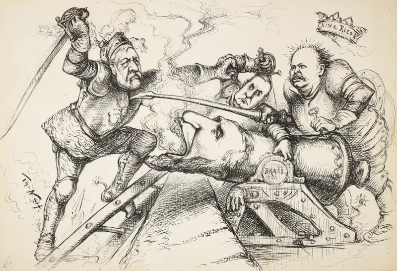 Knight Scorpio Blaine erklimmt die Reed-und-McKinley-Chinesische-Mauer von Thomas Nast