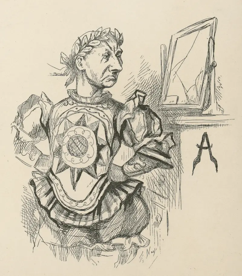Man i kejsardräkt blickar in i en trasig spegel av Thomas Nast