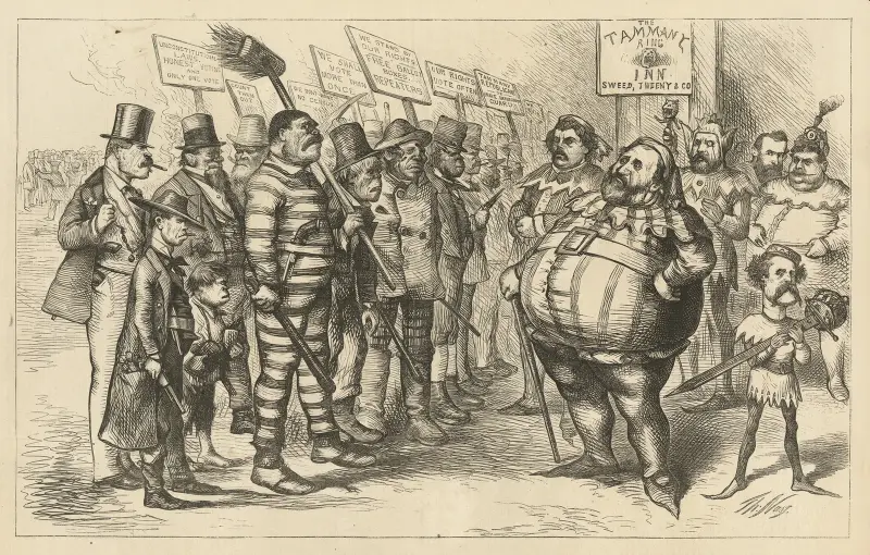 Vår moderna Falstaff mönstrar sin armé av Thomas Nast