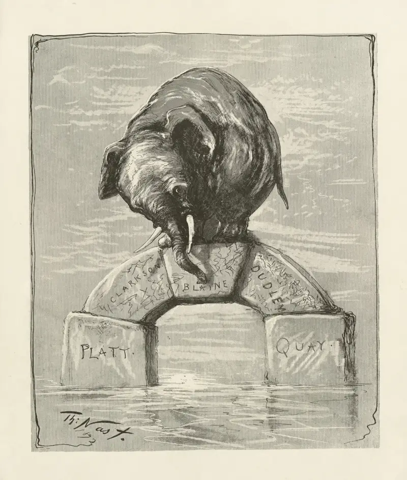 Platt. Clarkson. Blaine. Dudley. Quay av Thomas Nast
