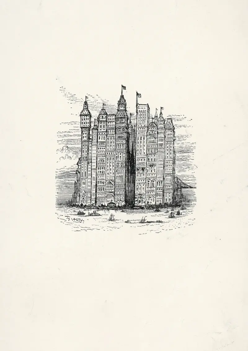 Profetisk teckning av New Yorks skyline av Thomas Nast