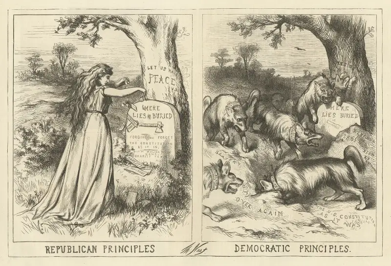 Republikanska principer. Demokratiska principer av Thomas Nast
