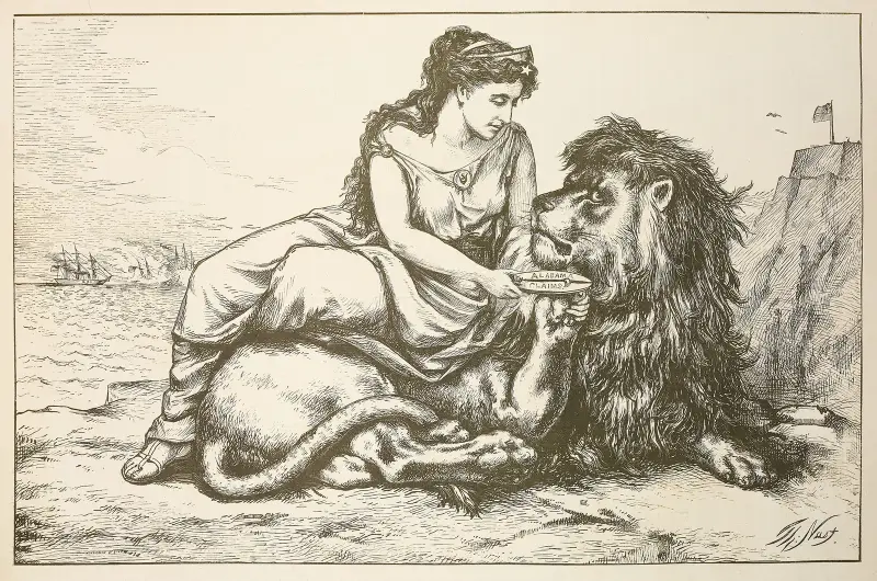 Det brittiska lejonet avväpnat av Thomas Nast