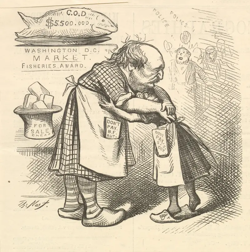 De två fiskarkvinnorna är överens. Den fisken är oss kär. av Thomas Nast