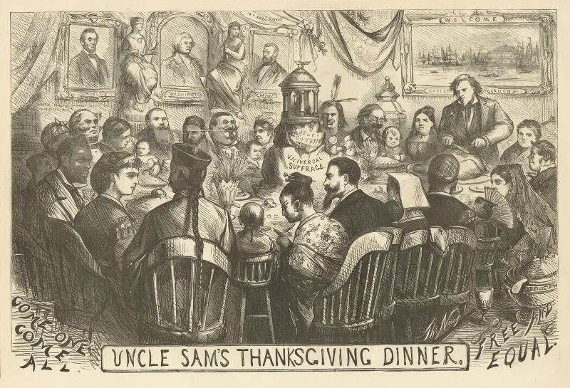 Uncle Sams thanksgiving-middag av Thomas Nast