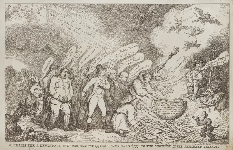A charm for a democracy, reviewed, analysed, & destroyed Jan. 1st 1799 to the confusion of its affiliated friends av Thomas Rowlandson
