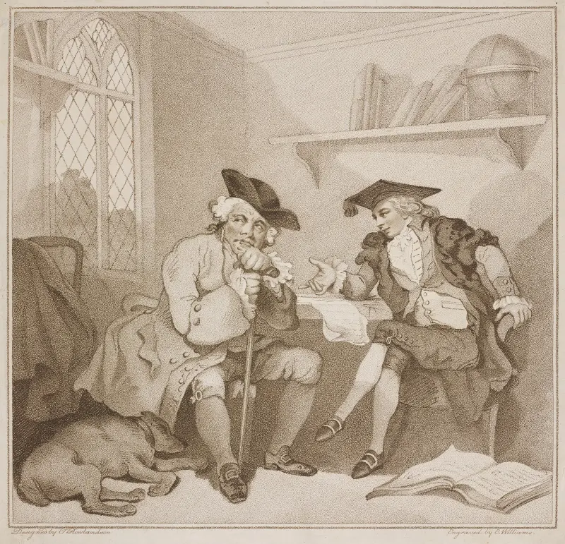 En collegescen, eller ett fruktlöst försök på gamle fyrkants plånbok av Thomas Rowlandson