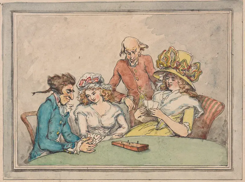 Ett parti cribbage eller Cribbagespelare av Thomas Rowlandson