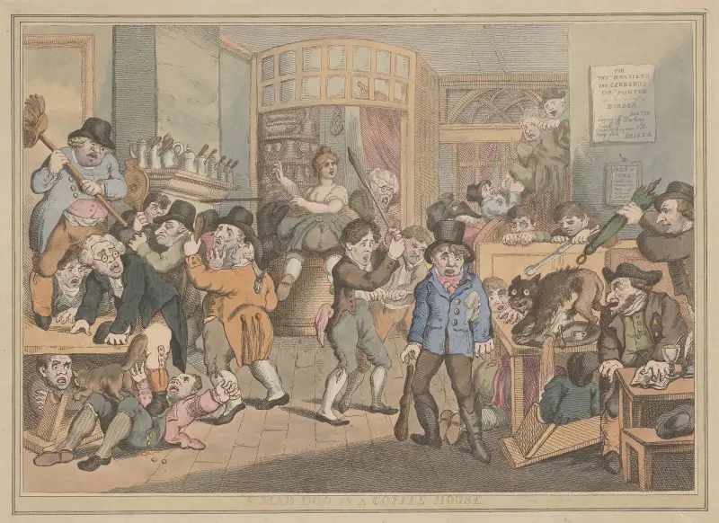 En galen hund på ett kafé av Thomas Rowlandson