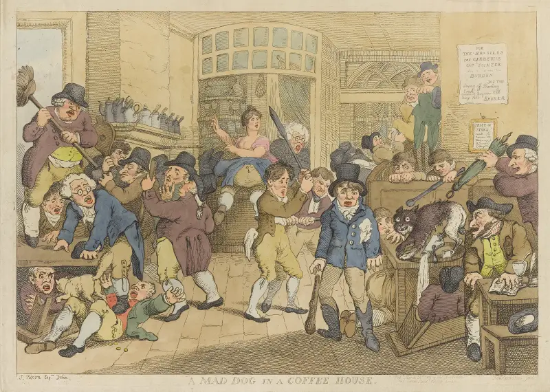 En galen hund på ett kafé av Thomas Rowlandson