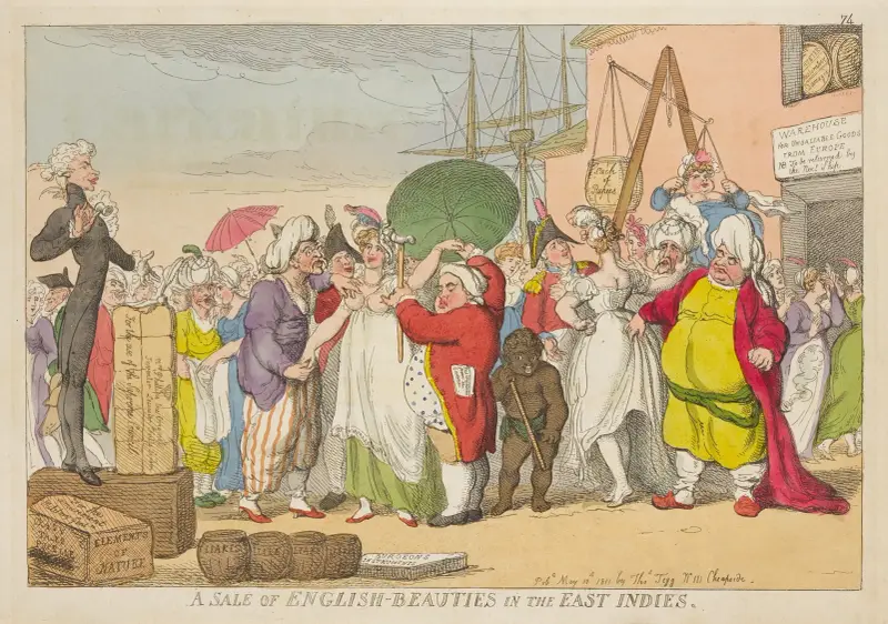En försäljning av engelska skönheter i Ostindien av Thomas Rowlandson