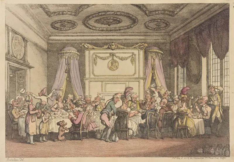 A table D’hote, or French ordinary in Paris av Thomas Rowlandson