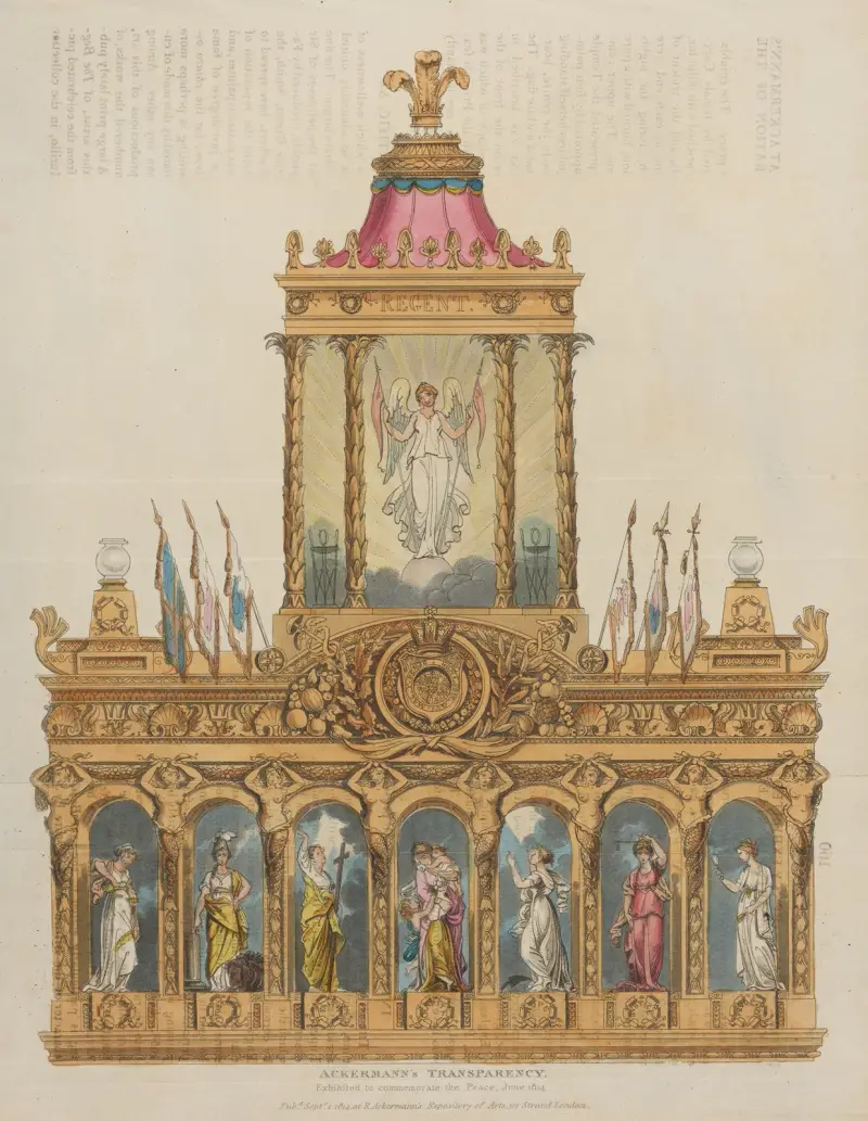 Ackermann’s transparency. Exhibited to Commemorate the Peace, June 1814. av Thomas Rowlandson