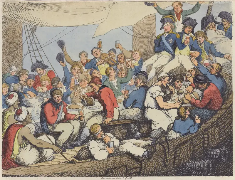Admiral Nelson recreating with his brave tars after the glorious Battle of the Nile av Thomas Rowlandson
