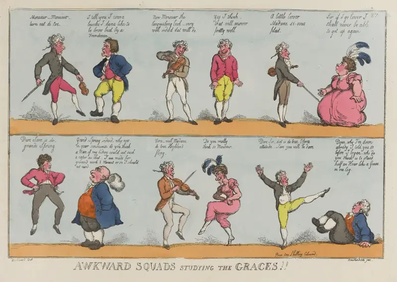 Awkward squads studying the graces!! av Thomas Rowlandson