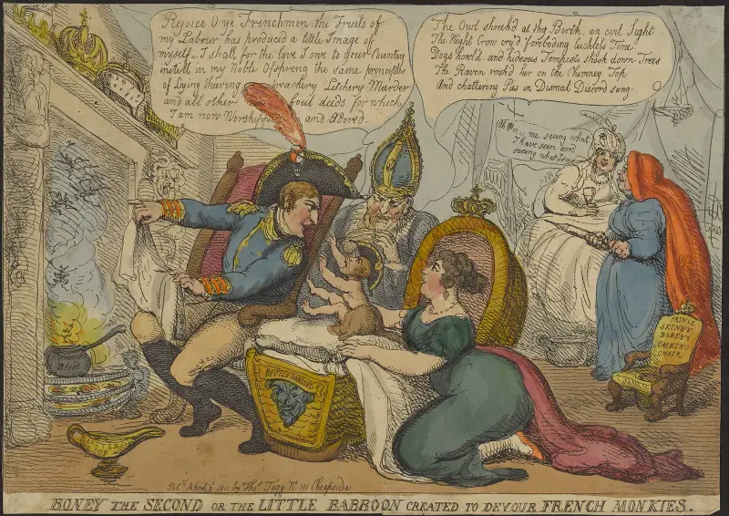 Boney den andre, eller den lilla babianen skapad för att sluka franska apor av Thomas Rowlandson