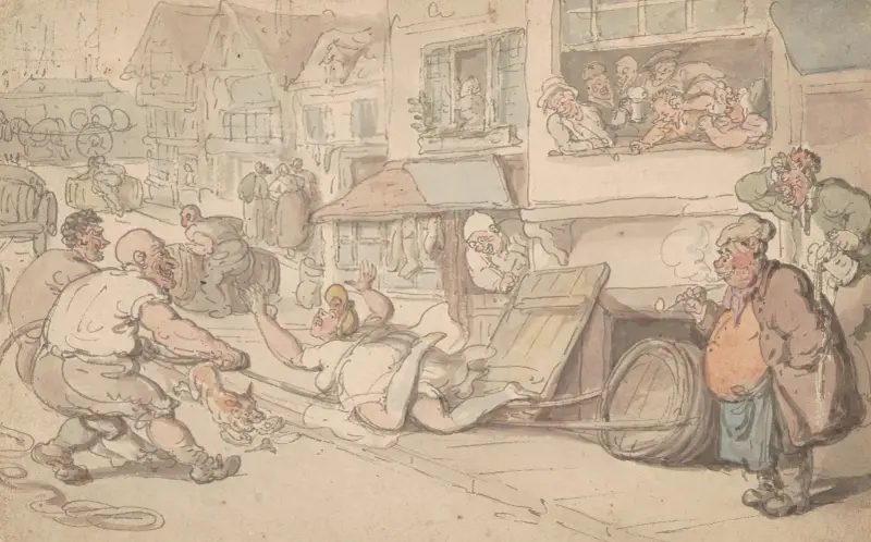 Bryggarens hästkarlar roar sig av Thomas Rowlandson