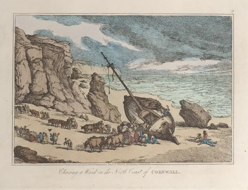 Bärgning av ett vrak på Cornwalls norra kust av Thomas Rowlandson