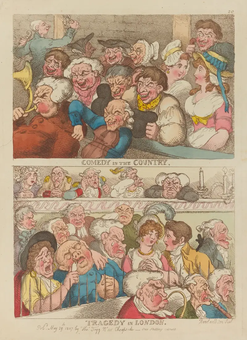 Comedy in the country. Tragedy in London av Thomas Rowlandson