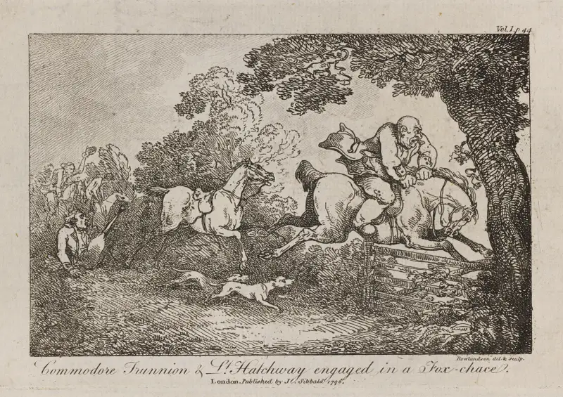 Kommendör Trunnion och löjtnant Hatchway på rävjakt av Thomas Rowlandson
