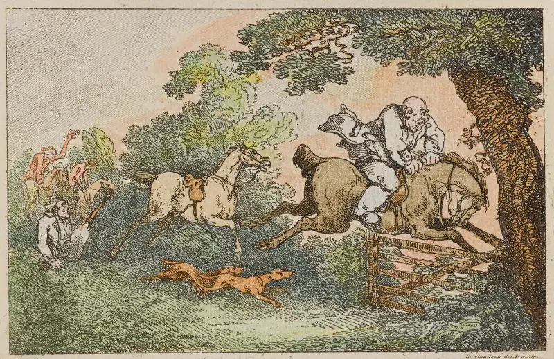 Commodore Trunnion & Lt. Hatchway engaged in a fox-chace av Thomas Rowlandson