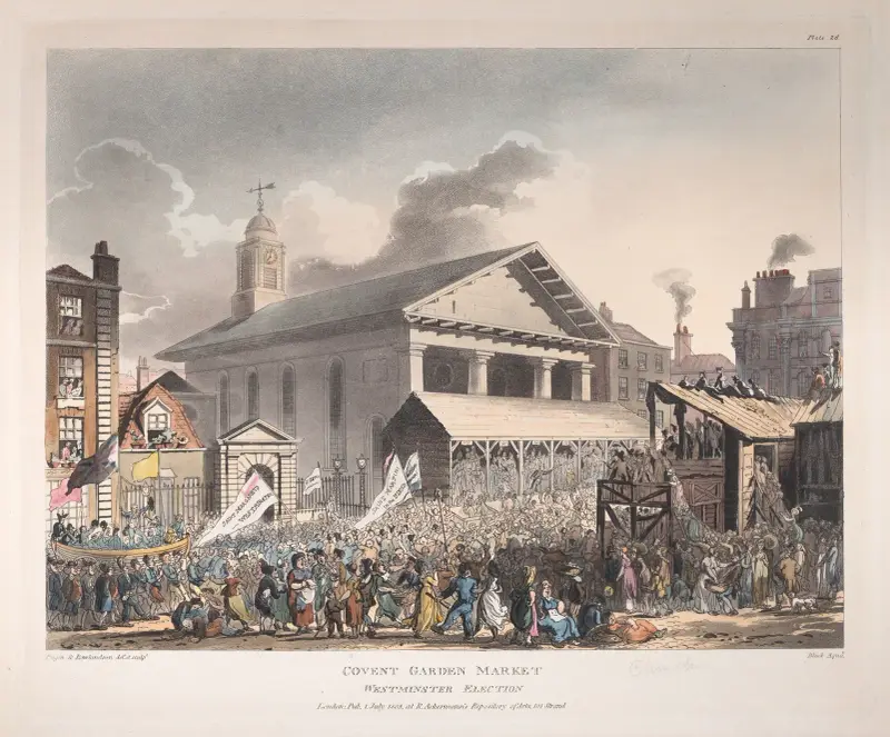 Covent Garden Market, Westminster Election av Thomas Rowlandson
