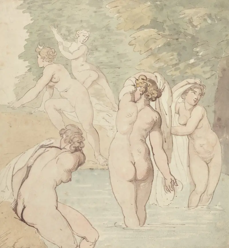Diana och hennes nymfer badande av Thomas Rowlandson
