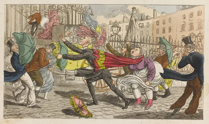 Doktor Syntax auf dem St. Paul's Church Yard an einem nassen und windigen Tag von Thomas Rowlandson