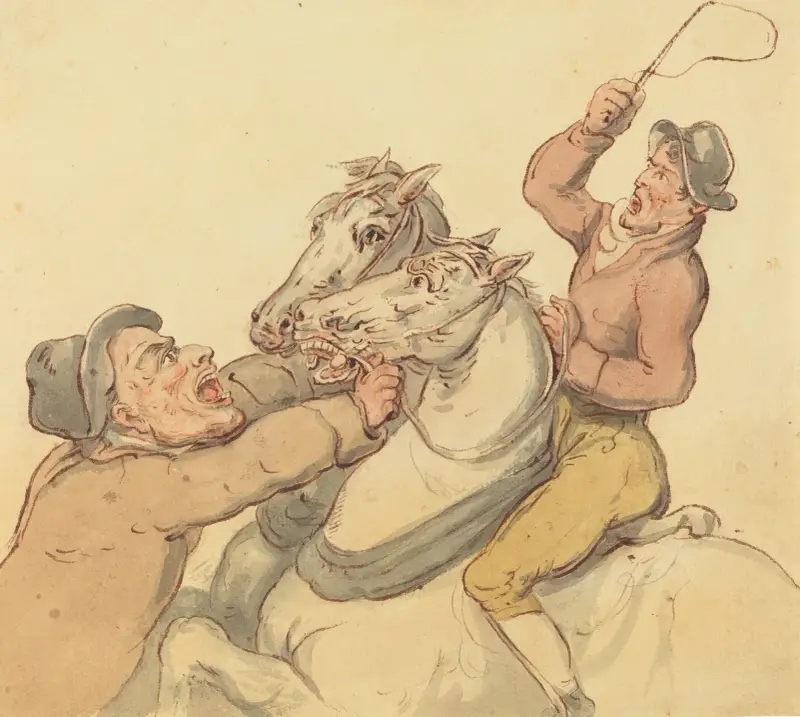 Boskapshandlare med ett par stegrande hästar av Thomas Rowlandson