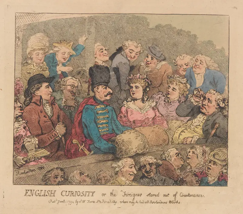 Engelsk nyfikenhet, eller Utlänningen stirrade ut ur räkningen av Thomas Rowlandson