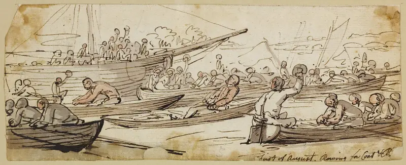 Första augusti, rodd för kappa och knäbyxor av Thomas Rowlandson