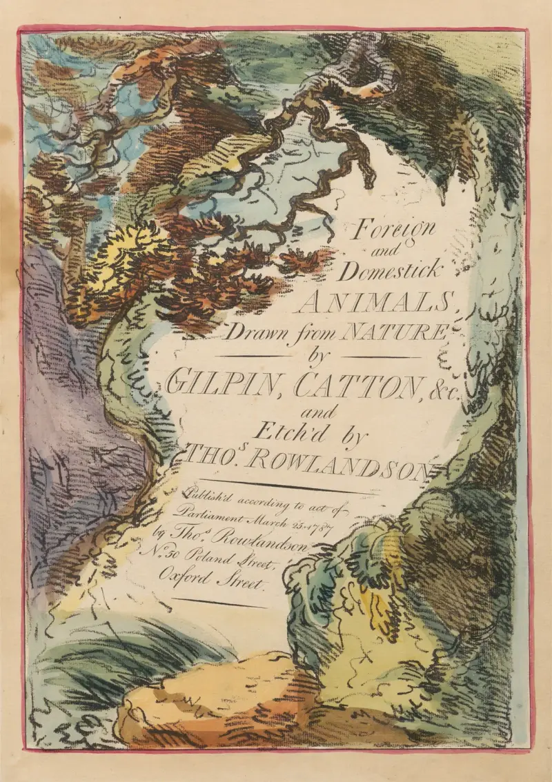 Utländska och inhemska djur – titelsida av Thomas Rowlandson