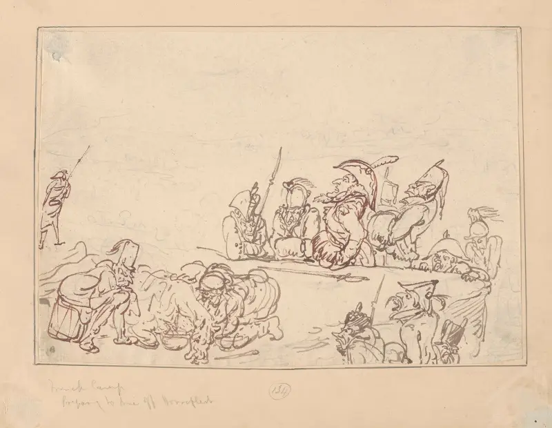 Francuski obóz przygotowuje się do jedzenia koniny, Thomas Rowlandson