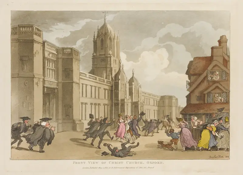 Framsidan av Christ Church, Oxford av Thomas Rowlandson