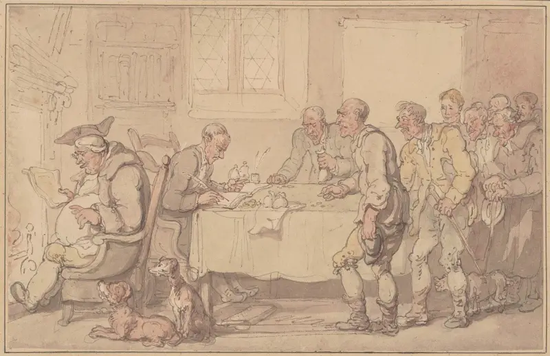 Getting cash for notes av Thomas Rowlandson