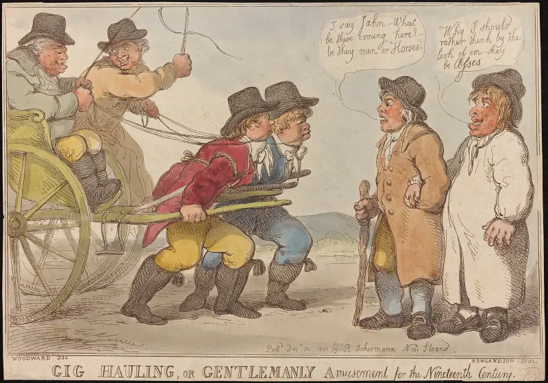 Gig hauling, or gentlemanly amusement for the nineteenth century av Thomas Rowlandson