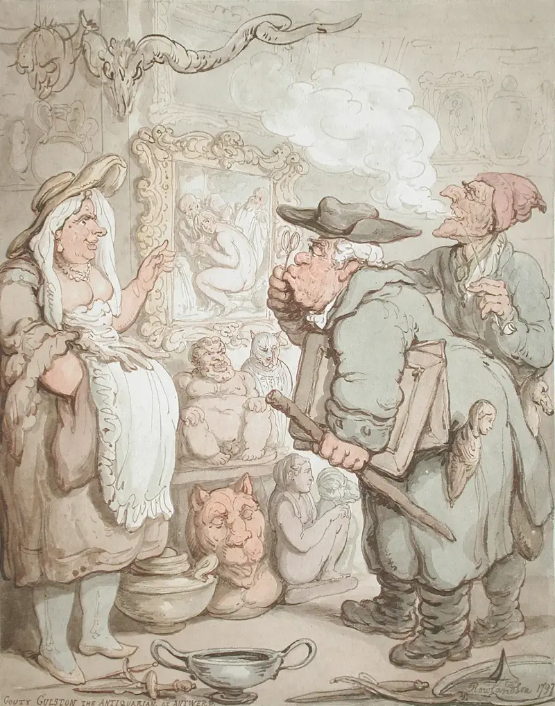 Gouty Gulston The Antiquarian At Antwerp av Thomas Rowlandson