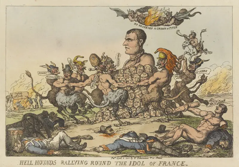 Helveteshundarna samlas kring Frankrikes avgudabild av Thomas Rowlandson