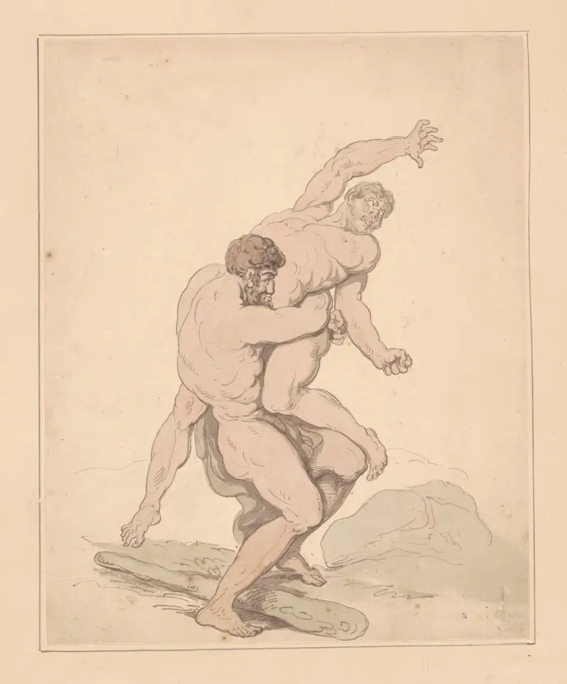 Hercules och Antaios av Thomas Rowlandson