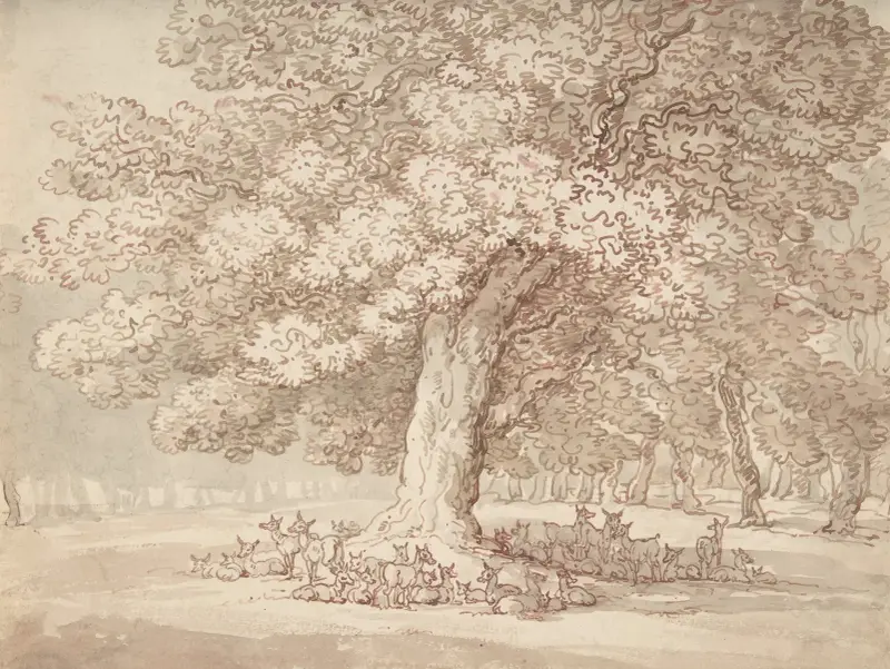 Hjord av hjortar under en ek av Thomas Rowlandson