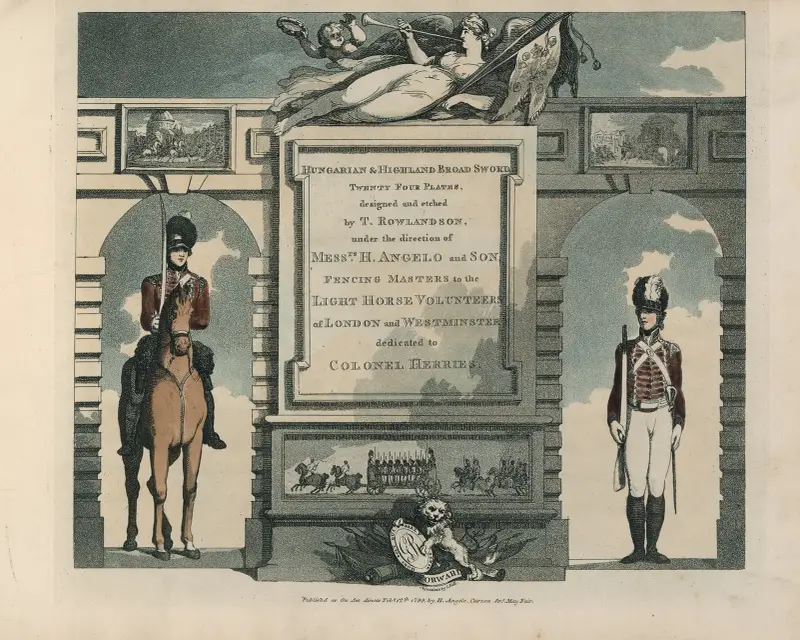 Ungerskt & högländskt bredsvärd – titelsida av Thomas Rowlandson