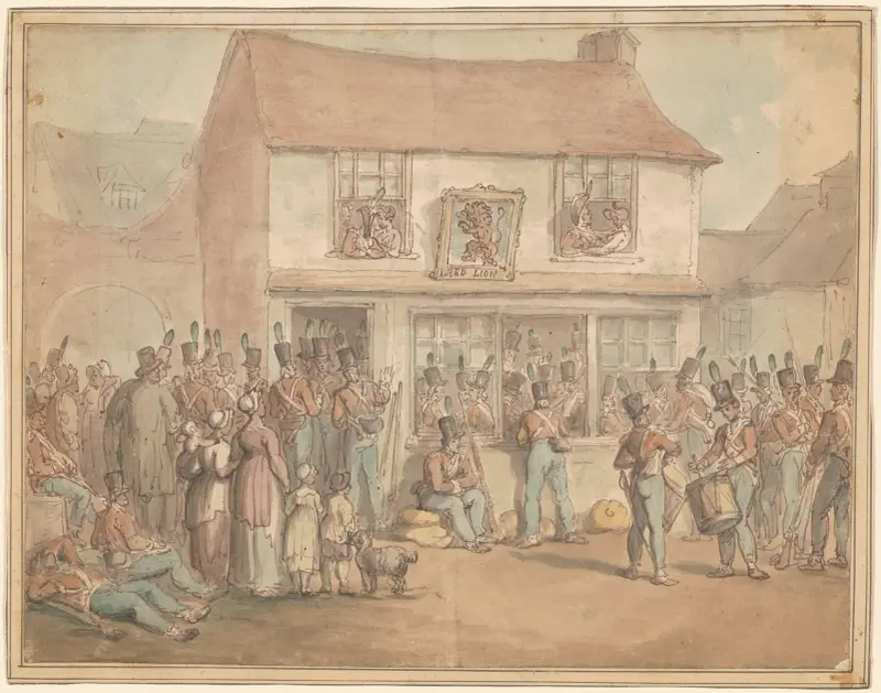 Infanterisoldater på Red Lion av Thomas Rowlandson