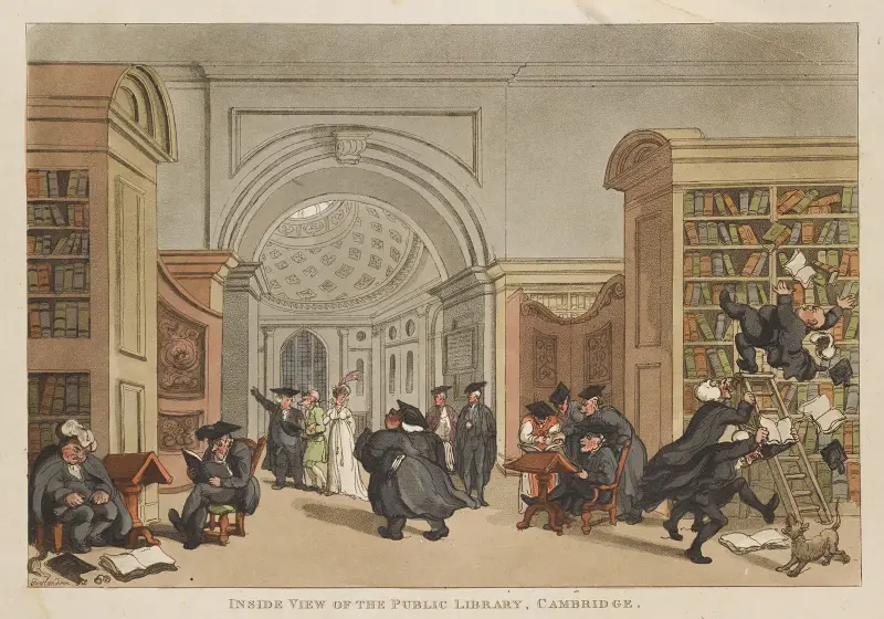 Interiör från universitetsbiblioteket i Cambridge av Thomas Rowlandson