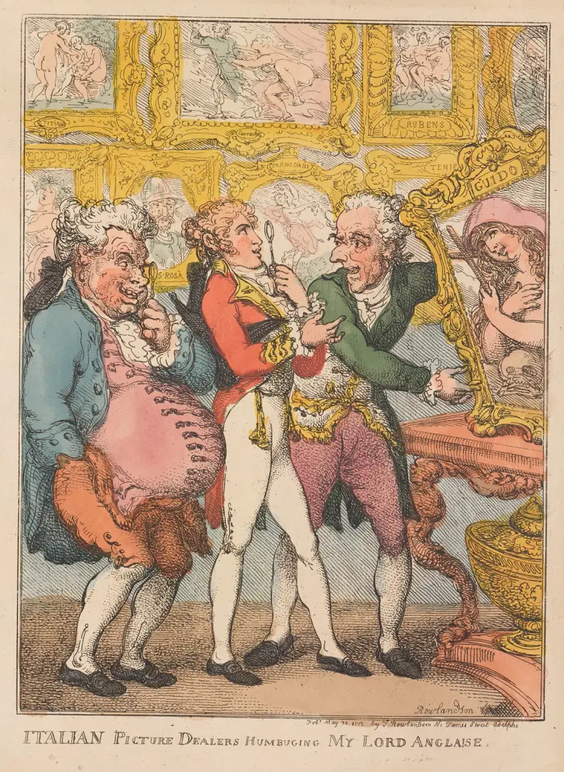 Italienska konstdhandlare lurar lord Anglais av Thomas Rowlandson
